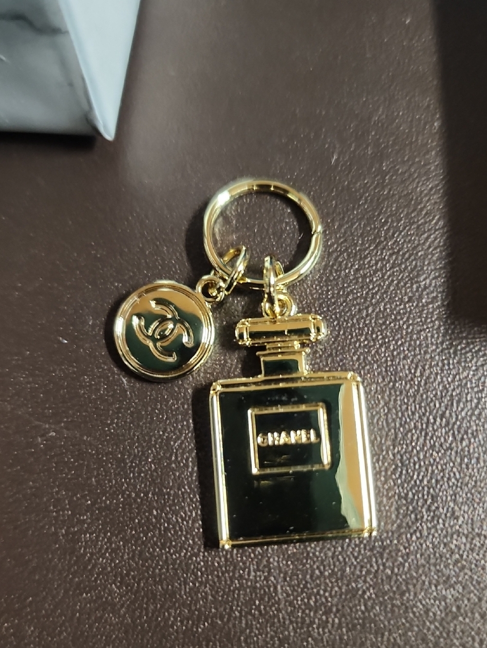 CHANEL Gold Tone Perfume & CC Charm Added To Gold Tone 17" Snakechain Necklace